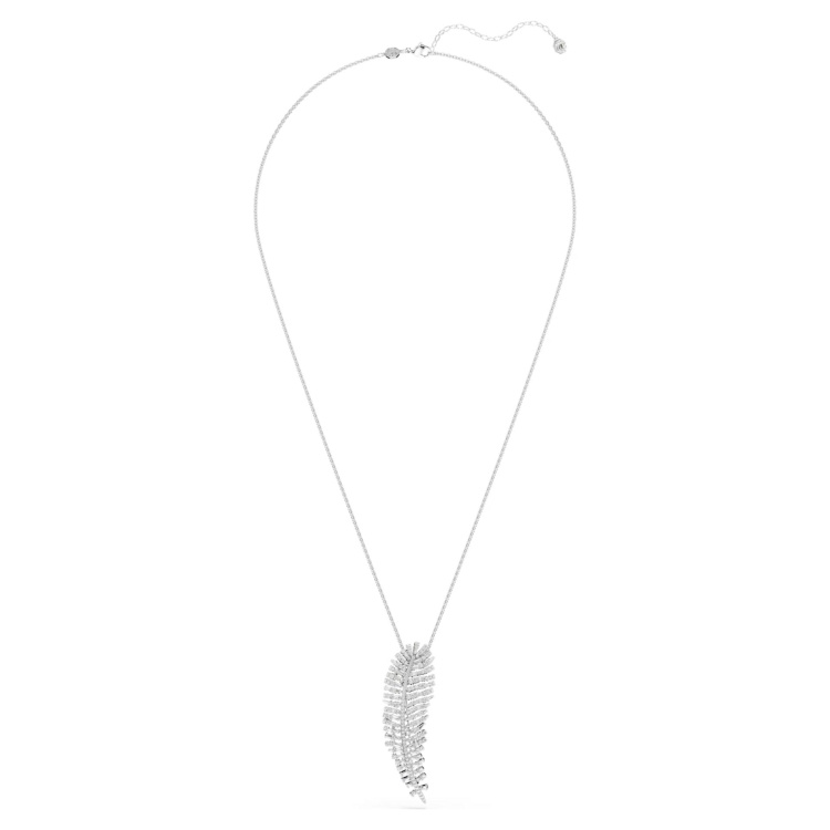 Vienna pendant and brooch Mixed cuts, Feather, White, Rhodium plated